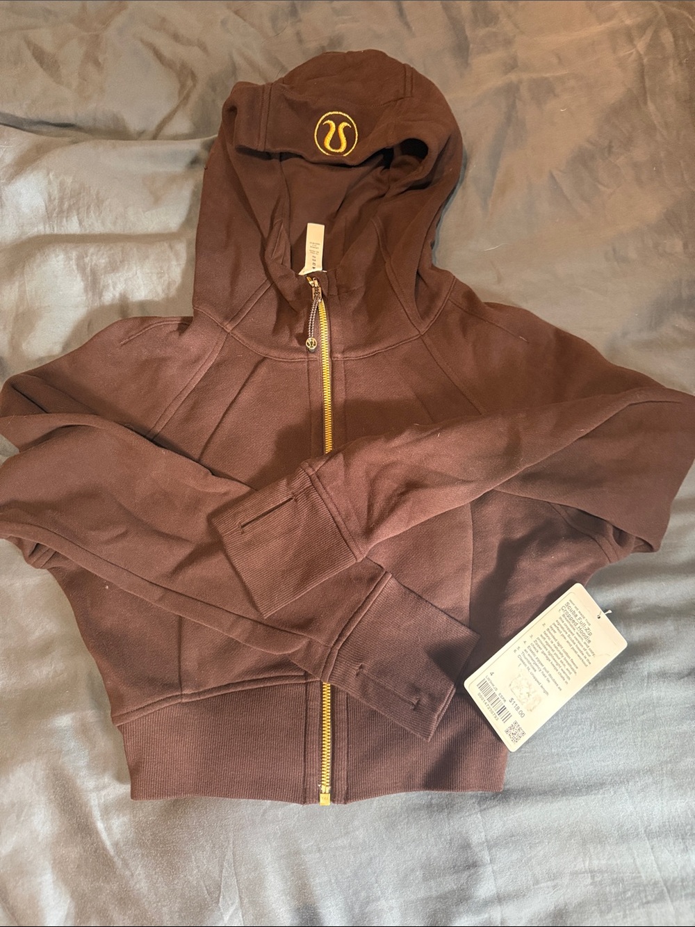 lululemon athletica Kids Chocolate Brown Zip Hoodie with Gold Accents